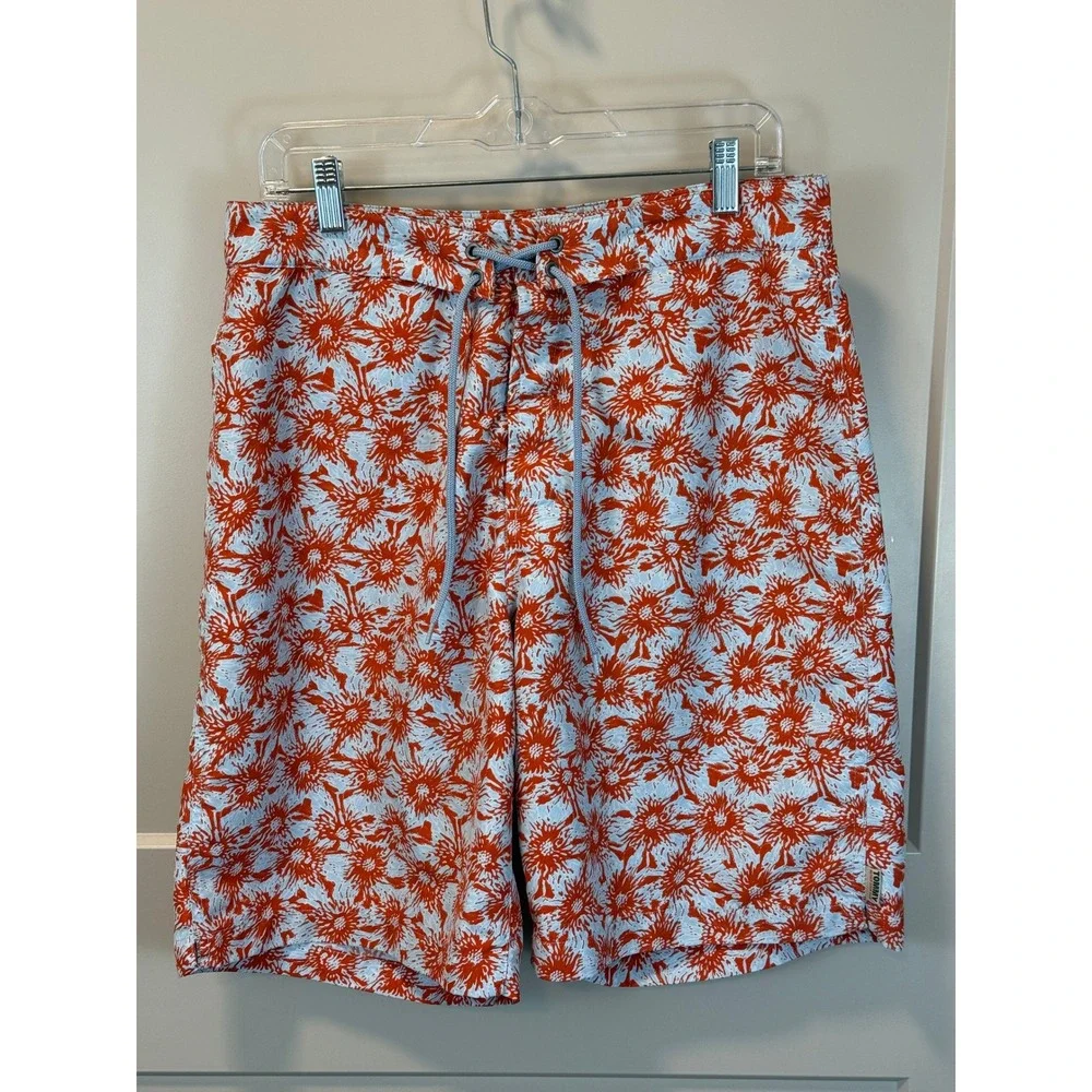 Tommy Jeans Orange Blue Floral Print Board Shorts Drawstring Size Medium‎
